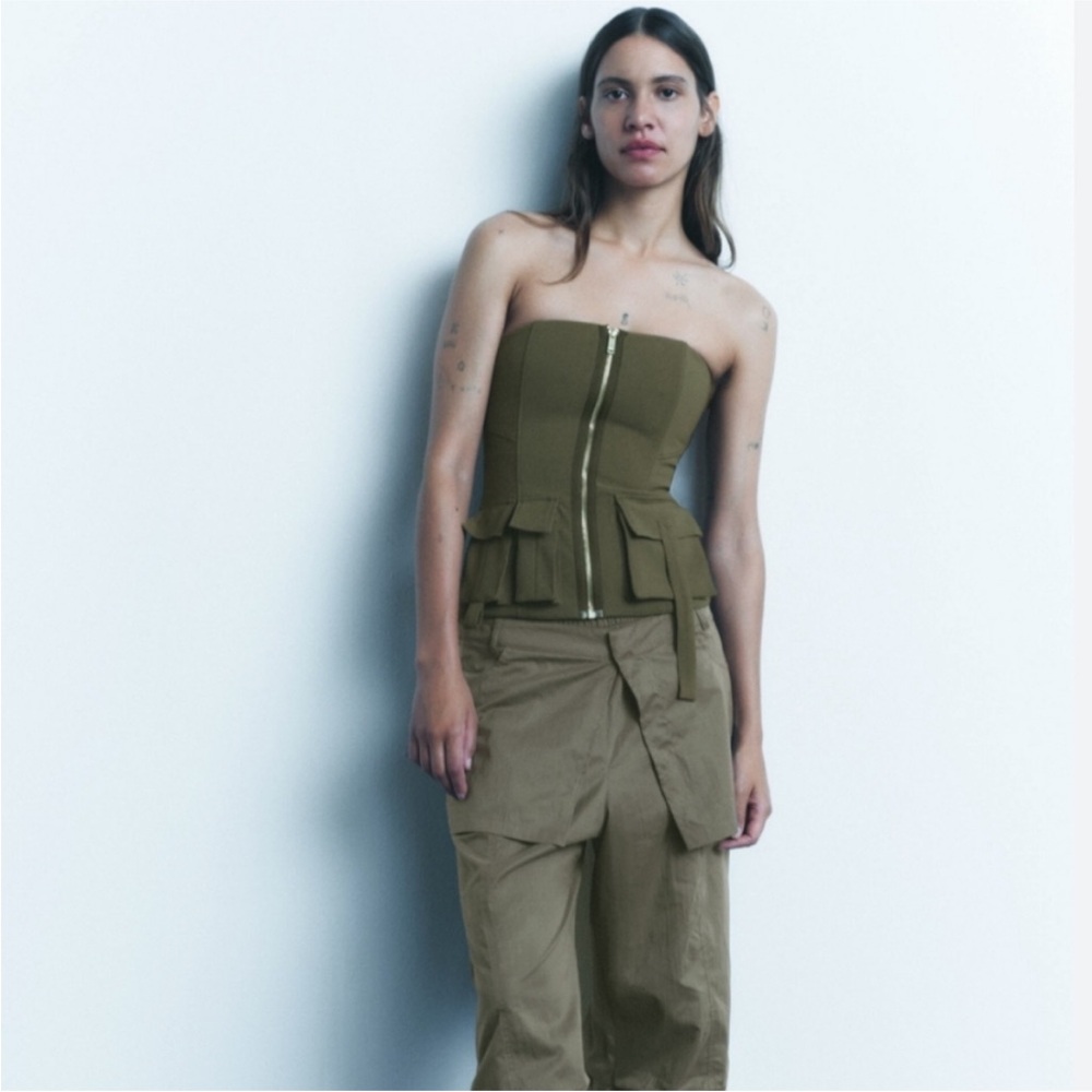 Zara Olive Green Strapless Top